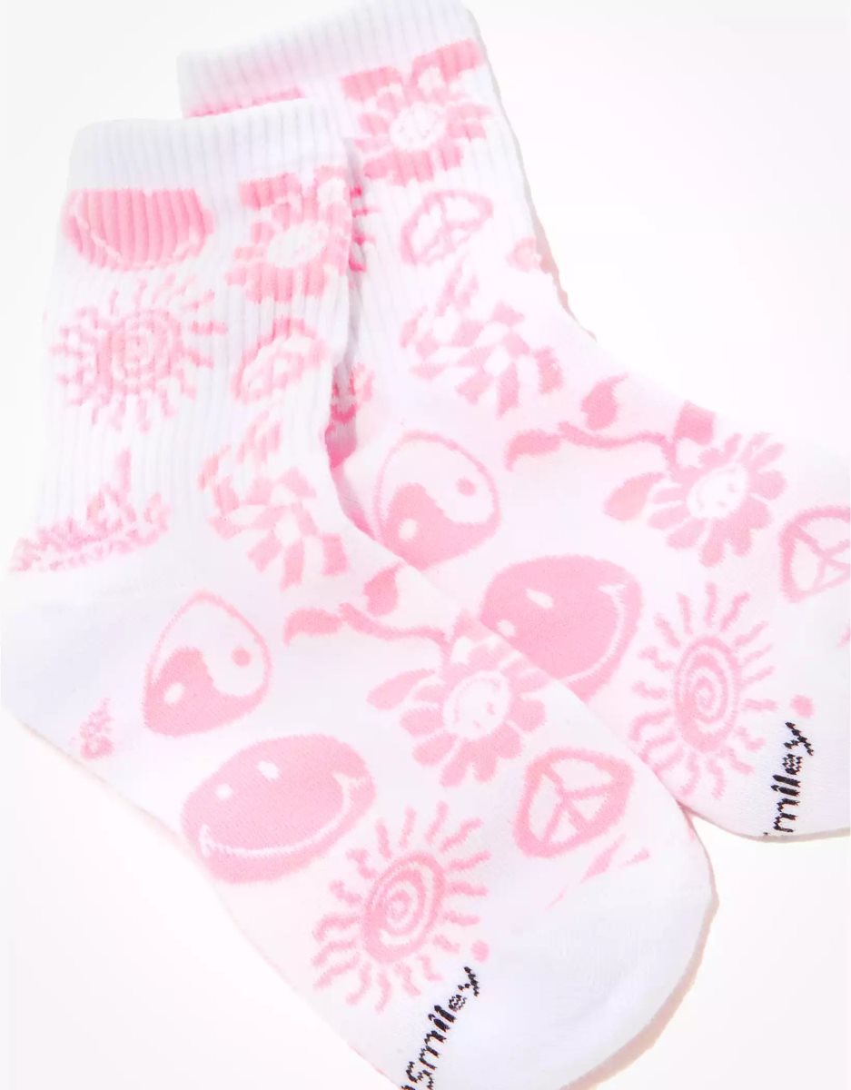 Chaussettes American Eagle AE Smiley Doodle '90s Crew Sock Blanche Femme | AFE-17651975